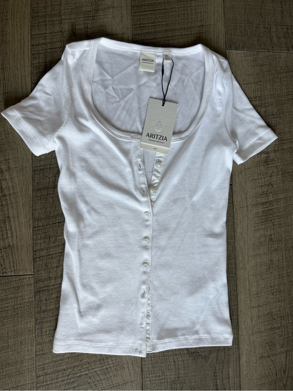 Aritzia White Short Sleeve Scoop Button-Front Top